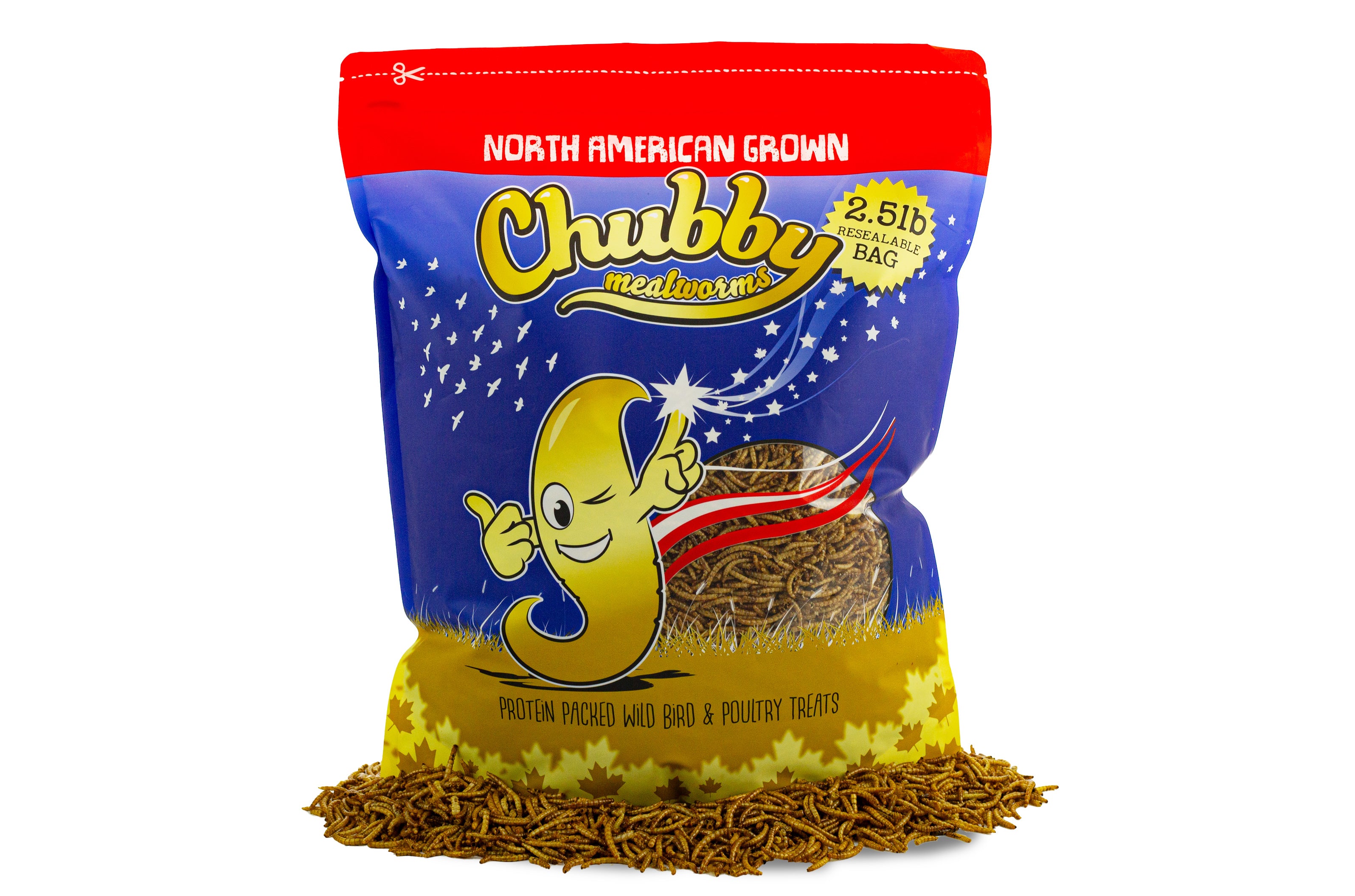 2.5Lbs Chubby NA Grown Dried Mealworms (Non-GMO) - Currently supplied in a plain bag