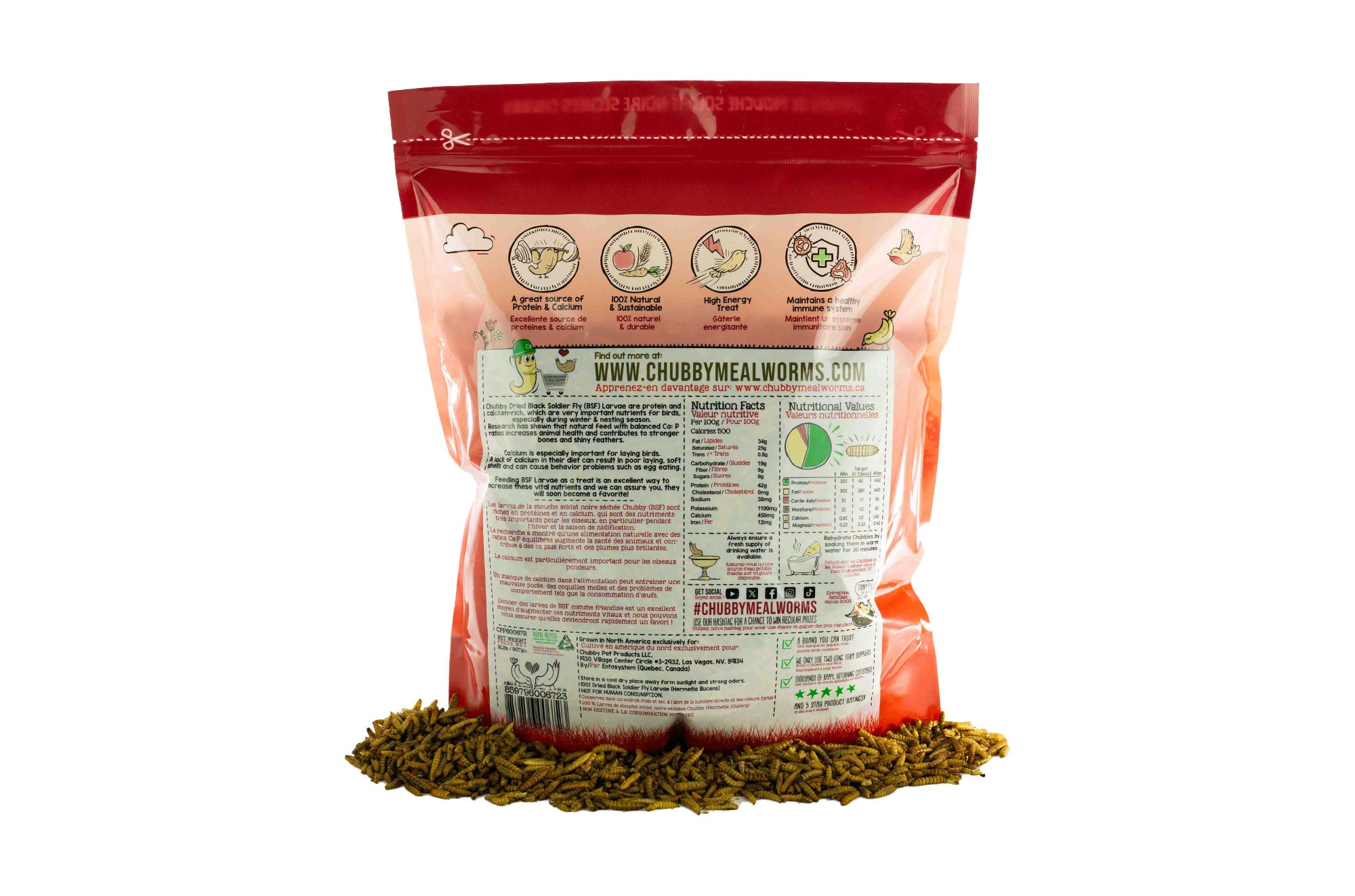 2LB Chubby Dried Black Soldier Fly Larvae - Grown in North America (Montreal) Non-GMO