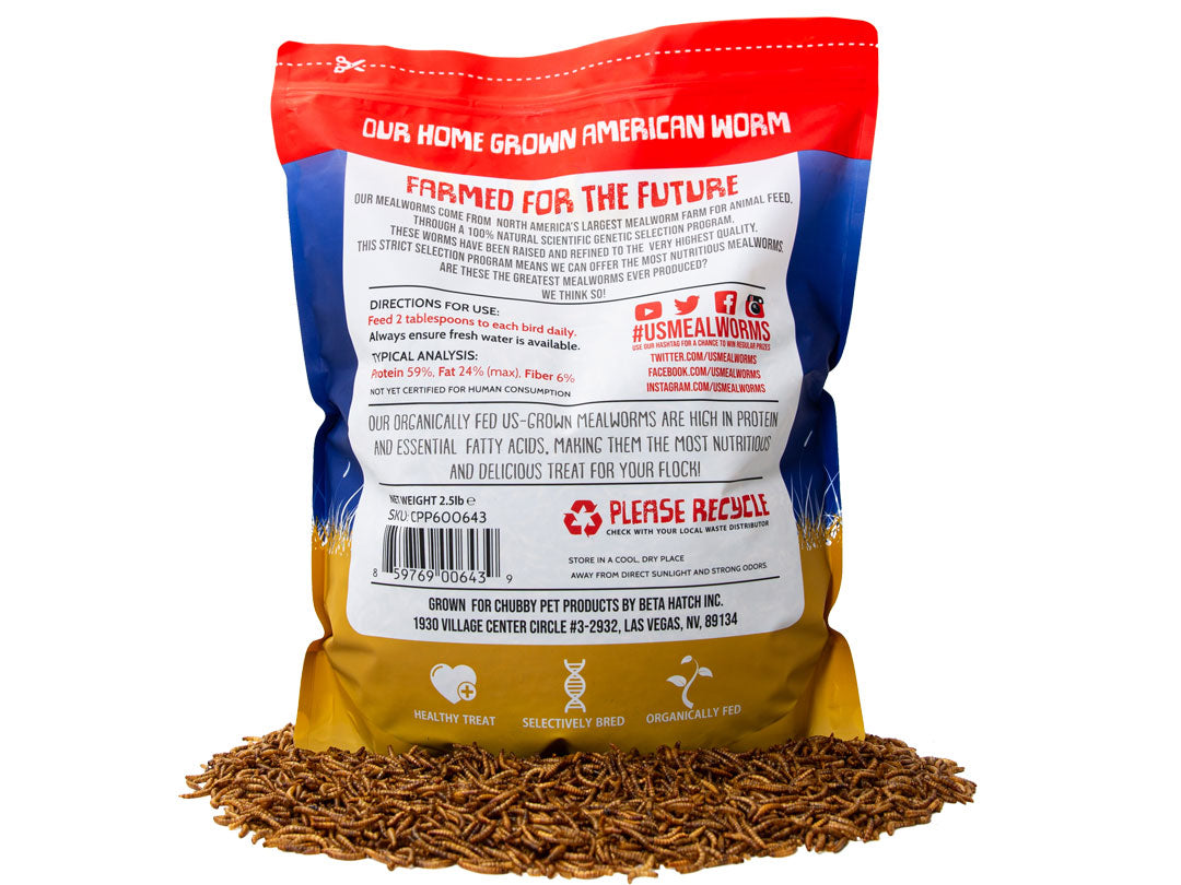 5Lbs Chubby US Grown Dried Mealworms (Non-GMO)